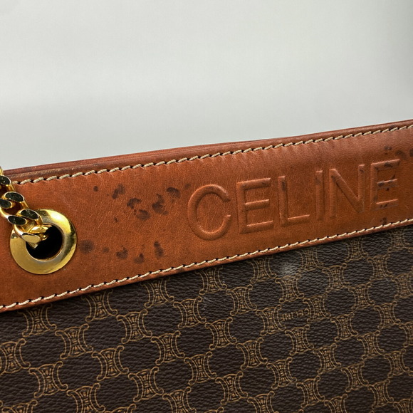 Celine Macadam Pattern Chain Canvas Tote Shoulder Bag Brown - Picture 6 of 7